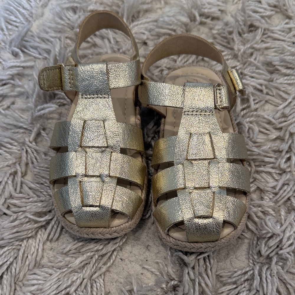 Zara Gold Metallic Woven Fisherman Sandals for Kids